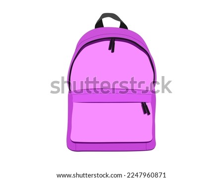 Vector purple backpack isolated on white background. Flat pink women bag illustration. School handbag silhouette. Student bag sign