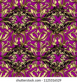 Vector purple, black and neutral leafy background with hand drawn cute leaves, flowers, swirls, intricate beautiful ornaments. In vintage style. Vector design. Foliage vintage cute seamless pattern.
