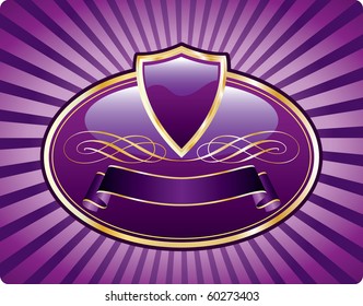 vector purple blank label like medallion with shield and banner