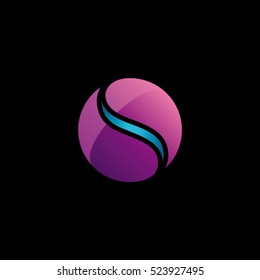 Vector purple and blue abstract sphere logo icon isolated on black background