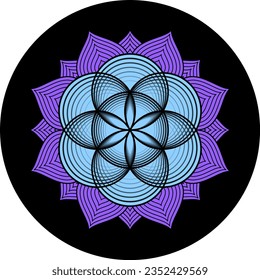 Vector purple and blue editable stroke line abstract spiritual sacred geometry frequency vibrations graphic design