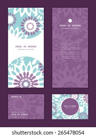Vector purple and blue floral abstract vertical frame pattern invitation greeting, RSVP and thank you cards set