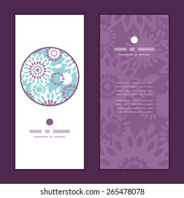 Vector purple and blue floral abstract vertical round frame pattern invitation greeting cards set