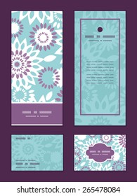 Vector purple and blue floral abstract vertical frame pattern invitation greeting, RSVP and thank you cards set