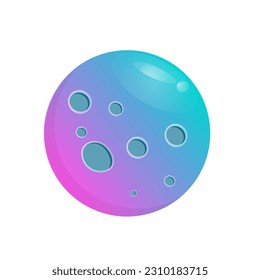 Vector purple and blue gradient planet with craters isolated on a white background.