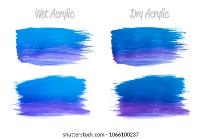 Vector purple and blue paint smear stroke stain set. Abstract acrylic textured art illustration. Acrilyc Texture Paint Stain Illustration. Hand drawn brush strokes vector elements. Acrilyc strokes.