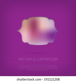 Vector purple blurry cut out badge with inner shadow. Smooth and soft unfocused photographic background. Vintage retro frame. Greeting card design template.