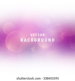 Vector purple blurry glowing bokeh background with glitter. Soft blurry edges on white.