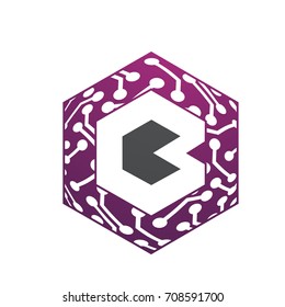 Vector Purple Bold Hive Letter B Tech Logo
