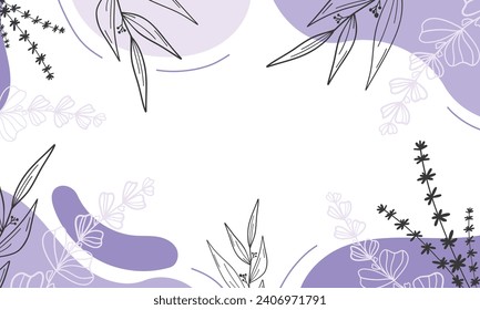 Vector purple botanical background. Doodle plant. For social networks, marketing materials.