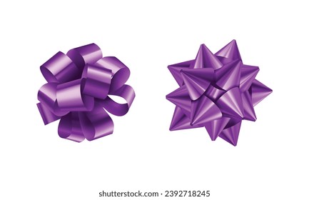 Vector purple bows for wrapping present box set.