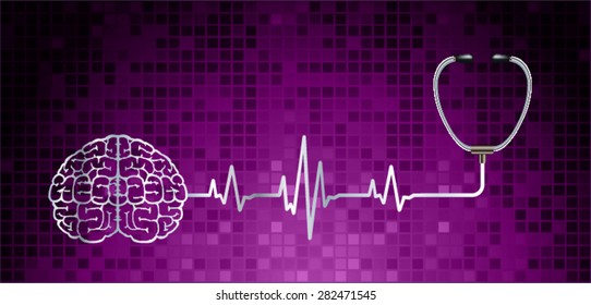 vector purple brain processes technology, creative idea concept. wave