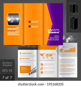 Vector purple brochure template design with orange arrow