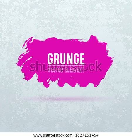 Vector purple brush on light background. Hand painted grunge element. Color ink drawing abstract dirty blot. Artistic design place for text, quote, information, company name.