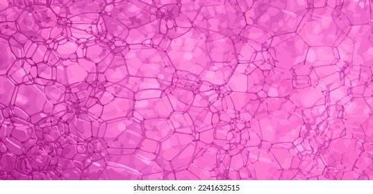 Vector purple cell, microscope view. Macro nature bacteria background. Close up liquid bubbles banner. Virus detailed realistic pattern. Science microbiology illustration. Organic life texture