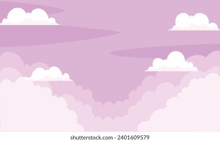 Vector purple color sky background with clouds design.