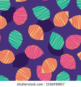 Vector purple colourful abstract leaves shapes polka dot pattern. Perfect for fabric, scrapbooking and wallpaper projects.