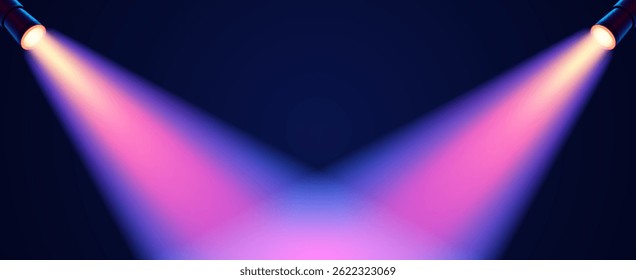 Vector purple crossing diagonal spotlight with soft pink and blue shades on dark background