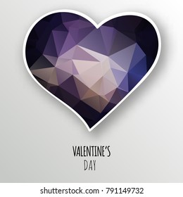 Vector purple crystal heart isolated on white background. Geometric rumpled triangular low poly style gradient graphic illustration. Polygonal badge design for your business.