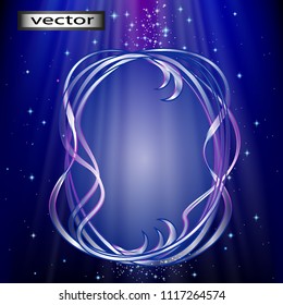 Vector Purple, dark Blue frame For photo, image or text, romantic magic and shining stars for design in the style of fairy fantasy.
