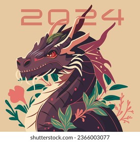 vector purple dragon. Set of symbols of Chinese New Year - dragon. Banner 2024