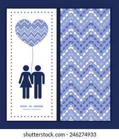 Vector purple drops chevron couple in love silhouettes frame pattern invitation greeting card template