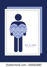 Vector purple drops chevron man in love silhouette frame pattern invitation greeting card template