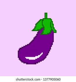 vector Purple eggplant concept in pixel art