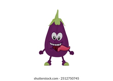 Vector de expresión de risa de berenjena púrpura. Ilustración vectorial de berenjena de fondo blanco.