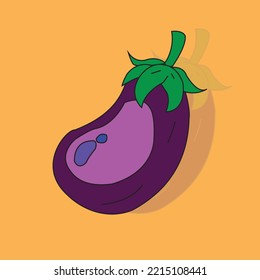 vector purple eggplant on isolated orange background