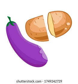 
vector of purple eggplants, fresh potatoes 