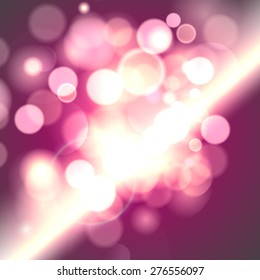 Vector purple festive elegant abstract background with bokeh lights and stars.