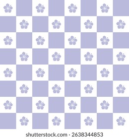 Vector Purple Flower With Checkered Pattern Background