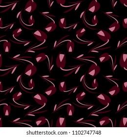 Vector purple flowers and tulips on a black background. For paper and fabrics.
