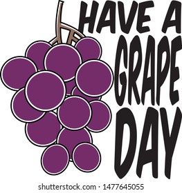 Vector Purple Fruit Grapes on White Healthy Eating Funny Illustration Poster