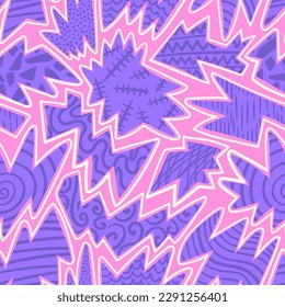 vector purple geometric and outline seamless pattern on pink
