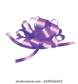 Vector purple gift ribbon bow on white background.