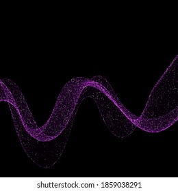 Vector purple glitter Magical light with a wave on a Dark background