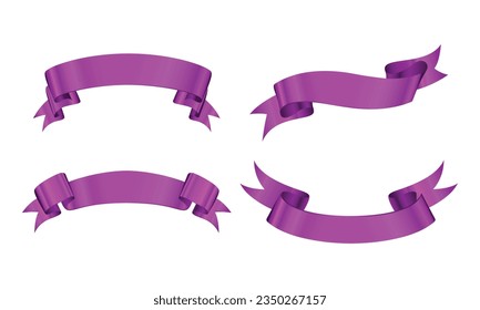 Banderas vectoriales de cinta lectora de color púrpura vetusta. etiqueta de cinta gloso púrpura, etiqueta curvada de cinta.