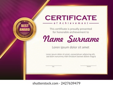 Vector purple and gold certificate template