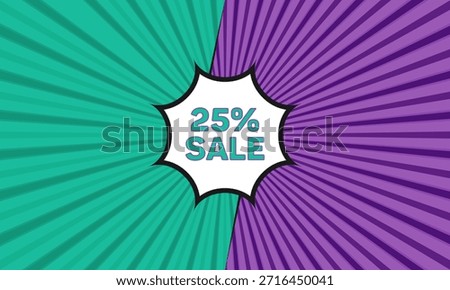 Vector purple green comic book style background twenty five percent sale