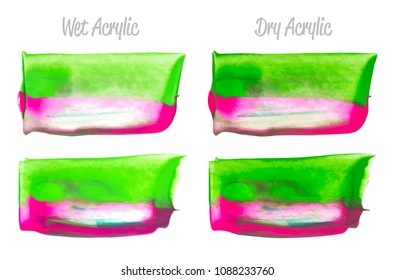 Vector purple and green paint smear stroke stain set. Abstract acrylic textured art illustration. Acrilyc Texture Paint Illustration. Hand drawn brush strokes vector elements. Acrilyc strokes.