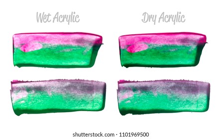 Vector purple and green paint smear stroke stain set. Abstract acrylic textured art illustration. Acrilyc Texture Paint Illustration. Hand drawn brush strokes vector elements. Acrilyc strokes.