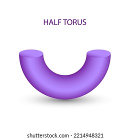 Vector purple half torus with gradients and shadow for game, icon, package design, logo, mobile, ui, web, education. 3D torus on a white background. Geometric figures for your design. Bagel