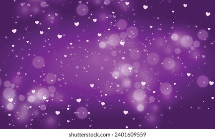 Vector purple hearts glowing background design.