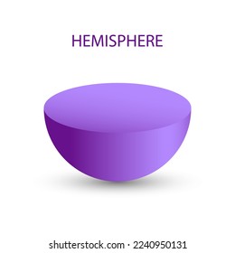 Vector purple hemisphere with gradients and shadow for game, icon, package design, logo, mobile, ui, web, education. 3D hemisphere on white background. Geometric figures for your design.