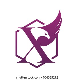 Vector Purple Hive Eagle Letter X Logo