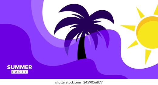 vector purple illustration tropical summer party greeting card template background design style