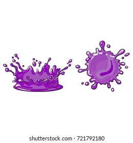 vector purple juice drop, blot cartoon set. Isolated illustration on a white background. Sweet splashes, smudges element