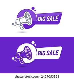 Vector purple label design special big sale with megaphone